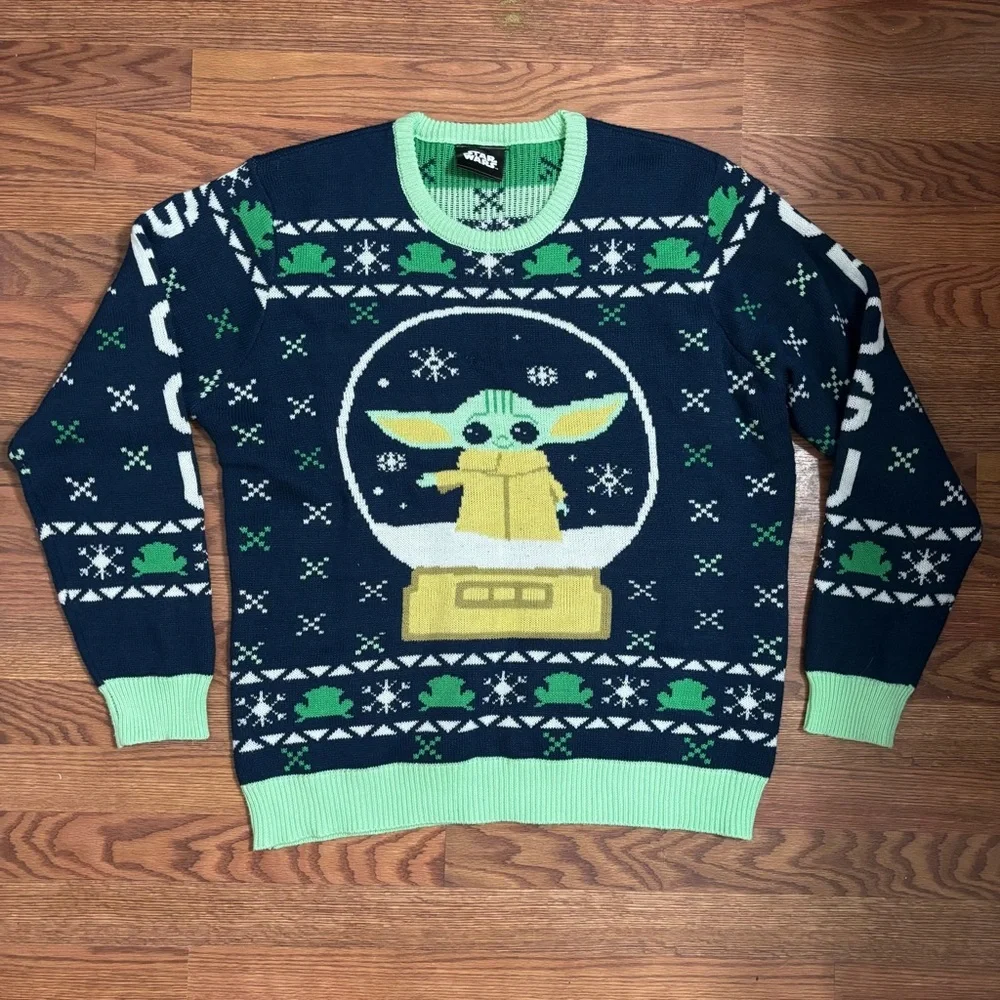 Star Wars: The Mandalorian Grogu Snow Globe Ugly Christmas Holiday Sweater - Picture 3 of 4